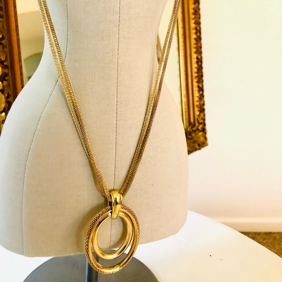 Vintage Gold Mesh Double Pendant Necklace - Picture 2 of 10